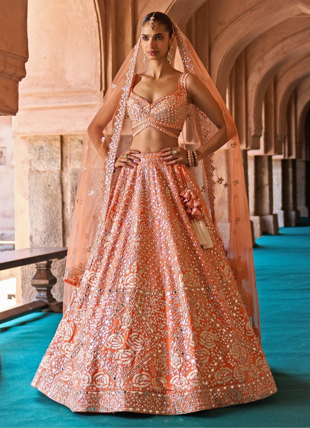 Angad Singh Orange Raw Silk Lehenga SetFabilicious Fashion