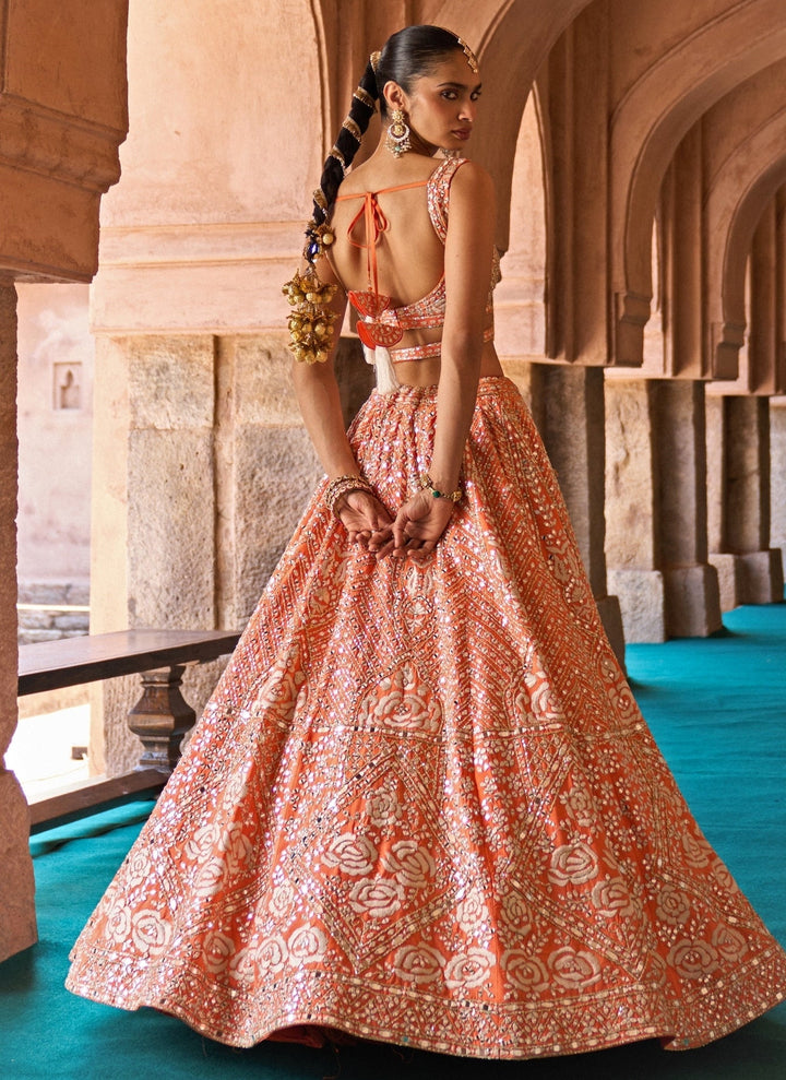 Angad Singh Orange Raw Silk Lehenga SetFabilicious Fashion