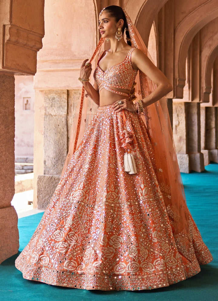 Angad Singh Orange Raw Silk Lehenga SetFabilicious Fashion