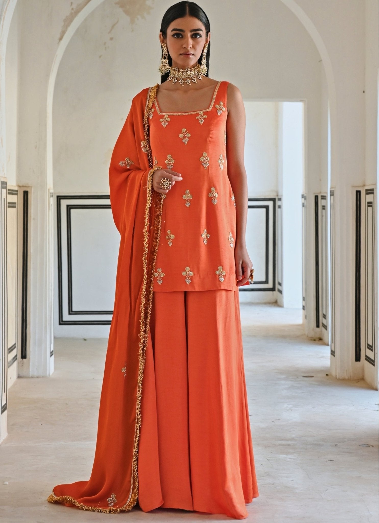 Orange Satin Palazzo Set