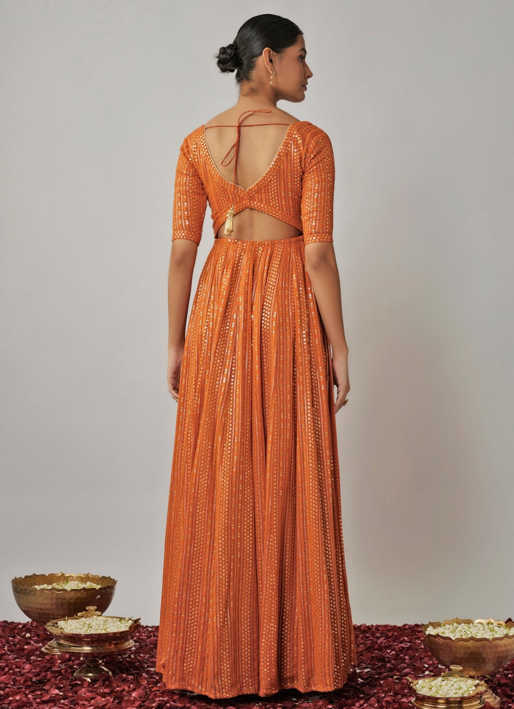 Orange Sequin Embroidered Anarkali Set Renee Label - Fabilicious Fashion