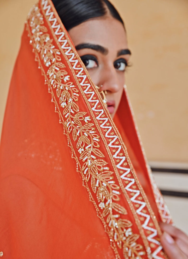 Orange Silk Embroidered Lehenga Set Ease - Fabilicious Fashion