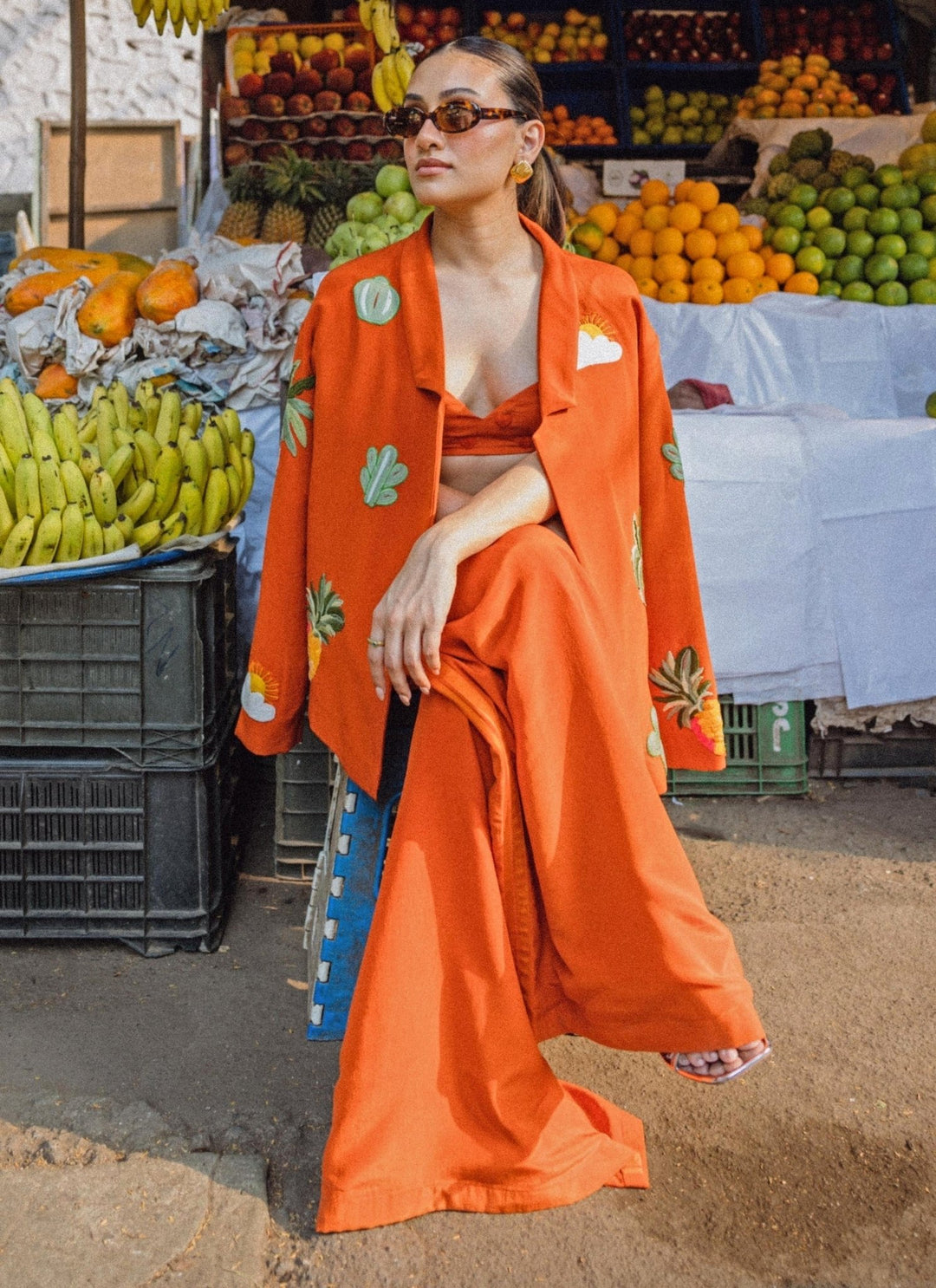 The Little Black Bow Orange Silk Jacket Pants SetFabilicious Fashion