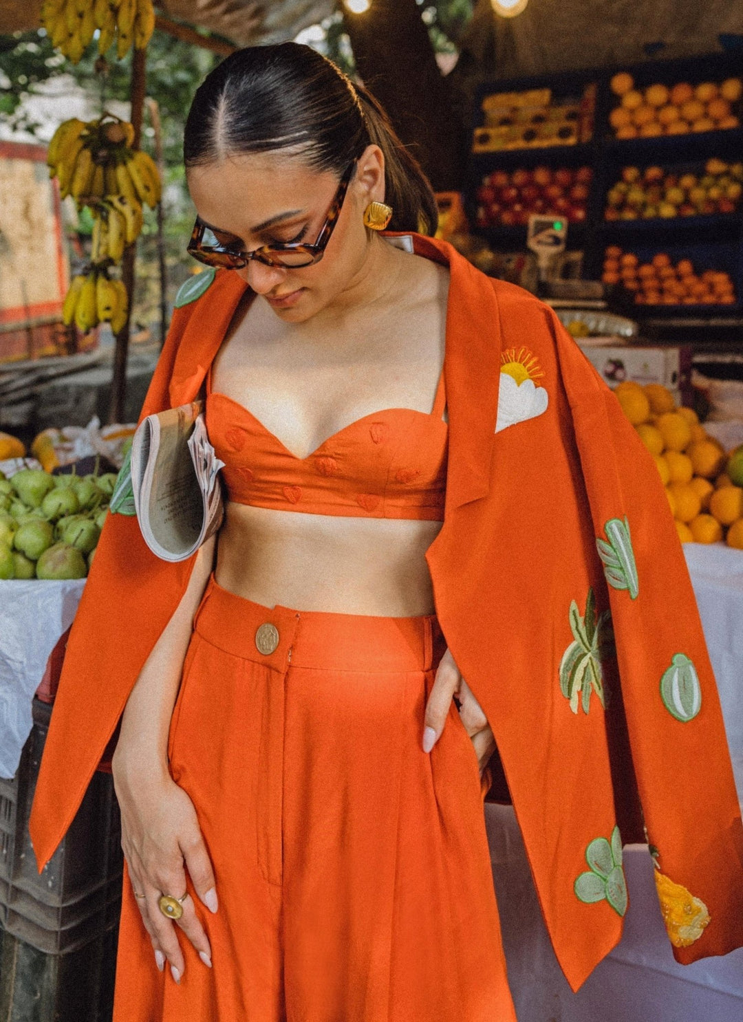 The Little Black Bow Orange Silk Jacket Pants SetFabilicious Fashion