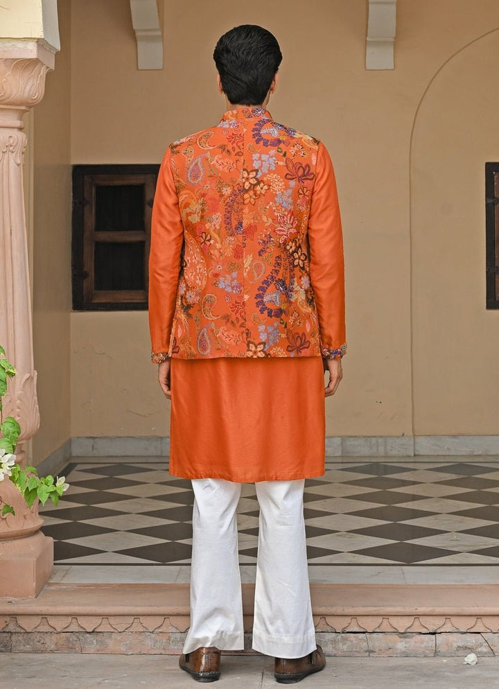 Juhi Bengani - Men Orange Silk Kurta Pants Set with BundiFabilicious Fashion
