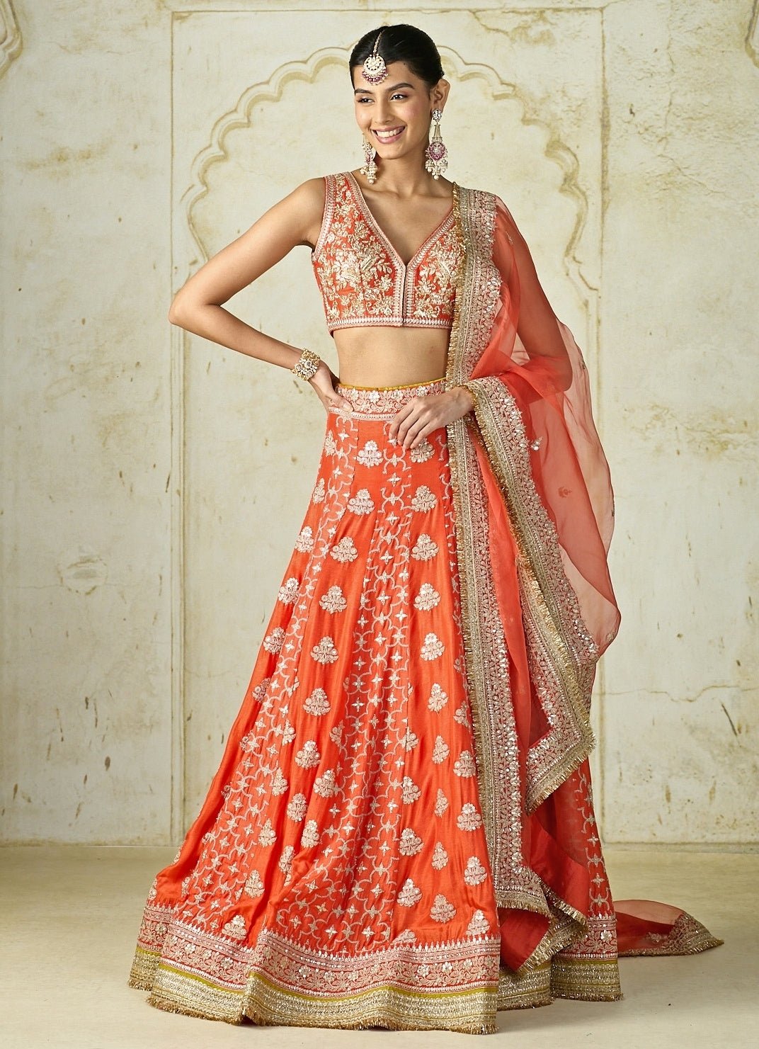 Gopi Vaid Orange Tussar Bridal Lehenga SetFabilicious Fashion