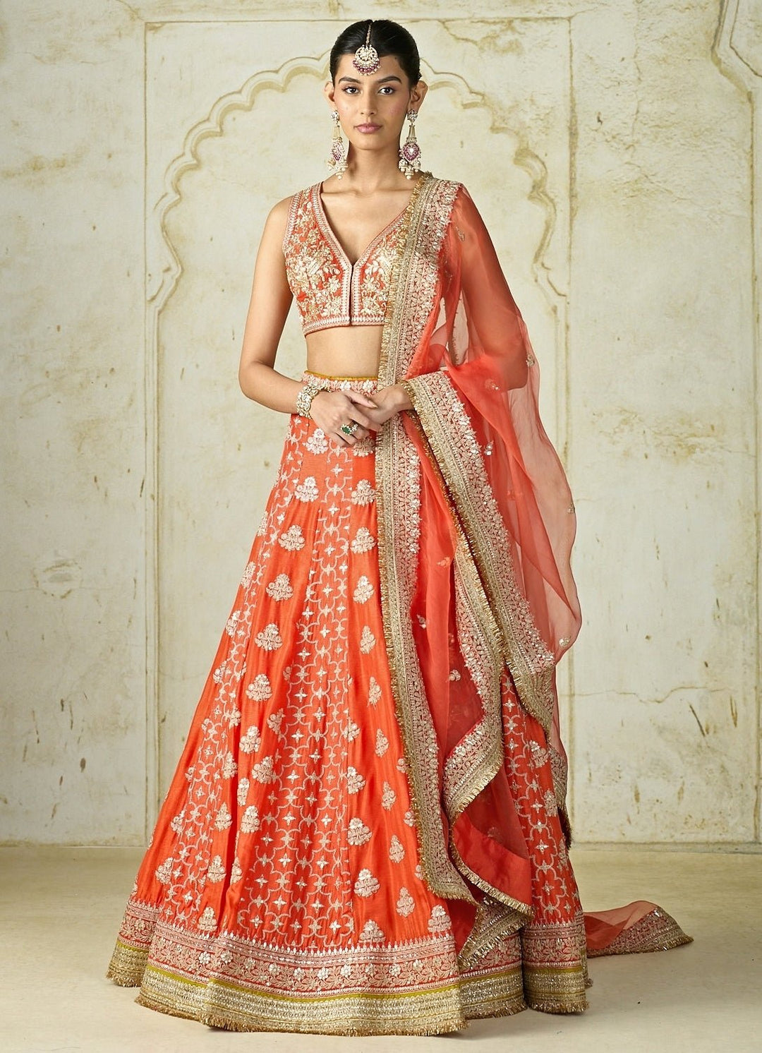 Gopi Vaid Orange Tussar Bridal Lehenga SetFabilicious Fashion