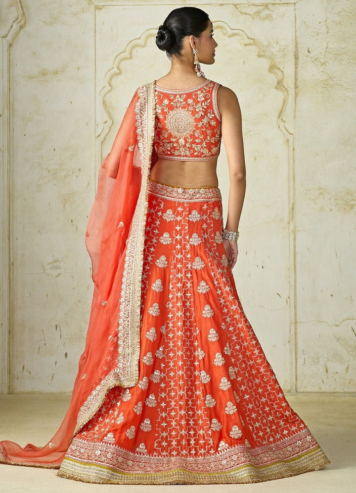 Gopi Vaid Orange Tussar Bridal Lehenga SetFabilicious Fashion