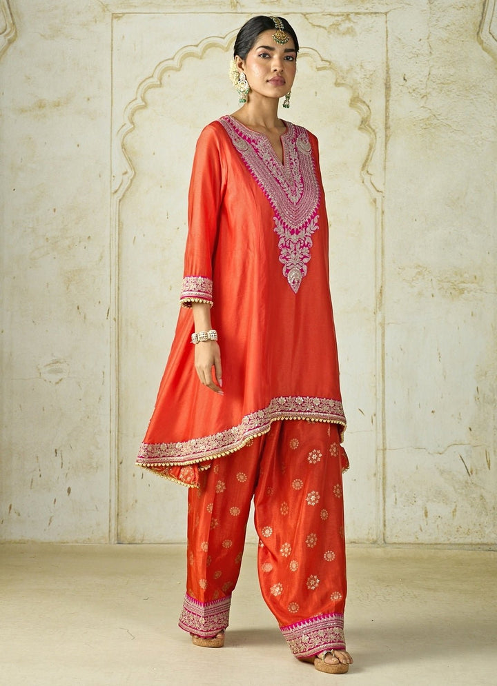 Gopi Vaid Orange Tussar Farshi Salwar Kurta SetFabilicious Fashion