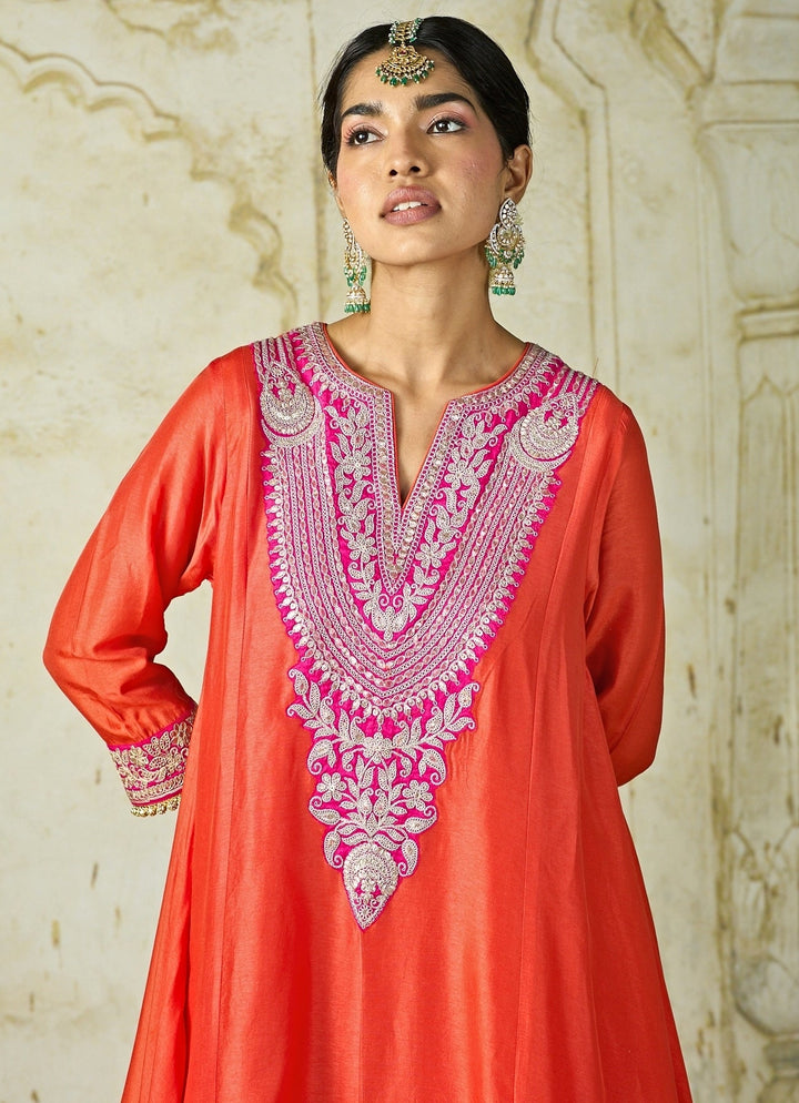 Gopi Vaid Orange Tussar Farshi Salwar Kurta SetFabilicious Fashion
