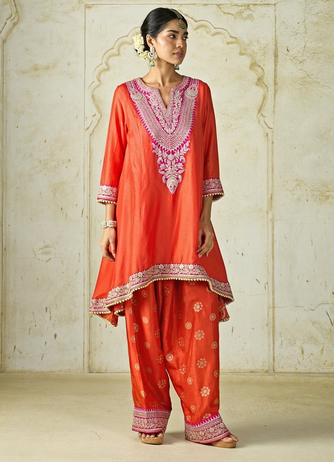 Gopi Vaid Orange Tussar Farshi Salwar Kurta SetFabilicious Fashion