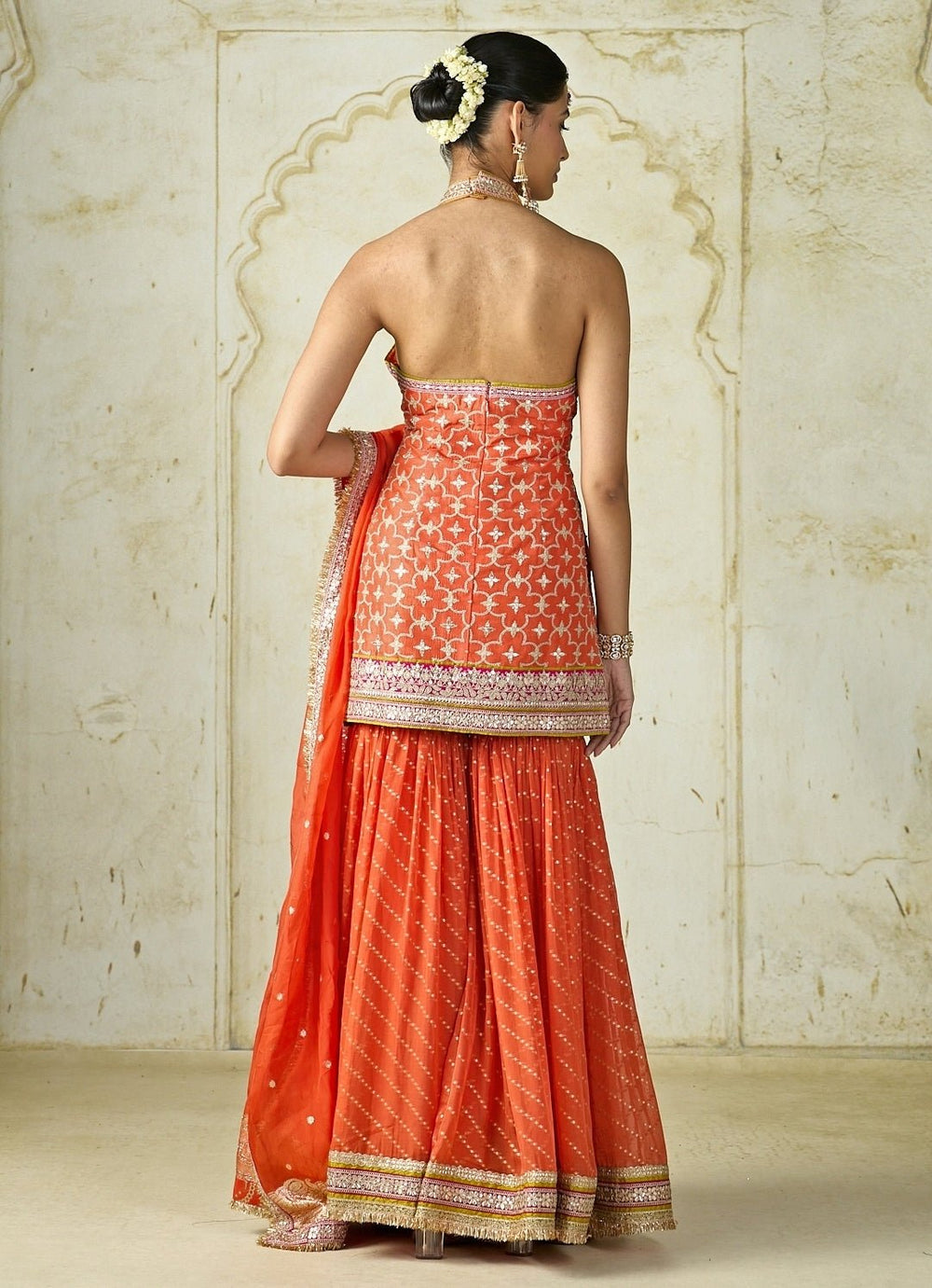 Gopi Vaid Orange Tussar Halter Kurta Sharara SetFabilicious Fashion