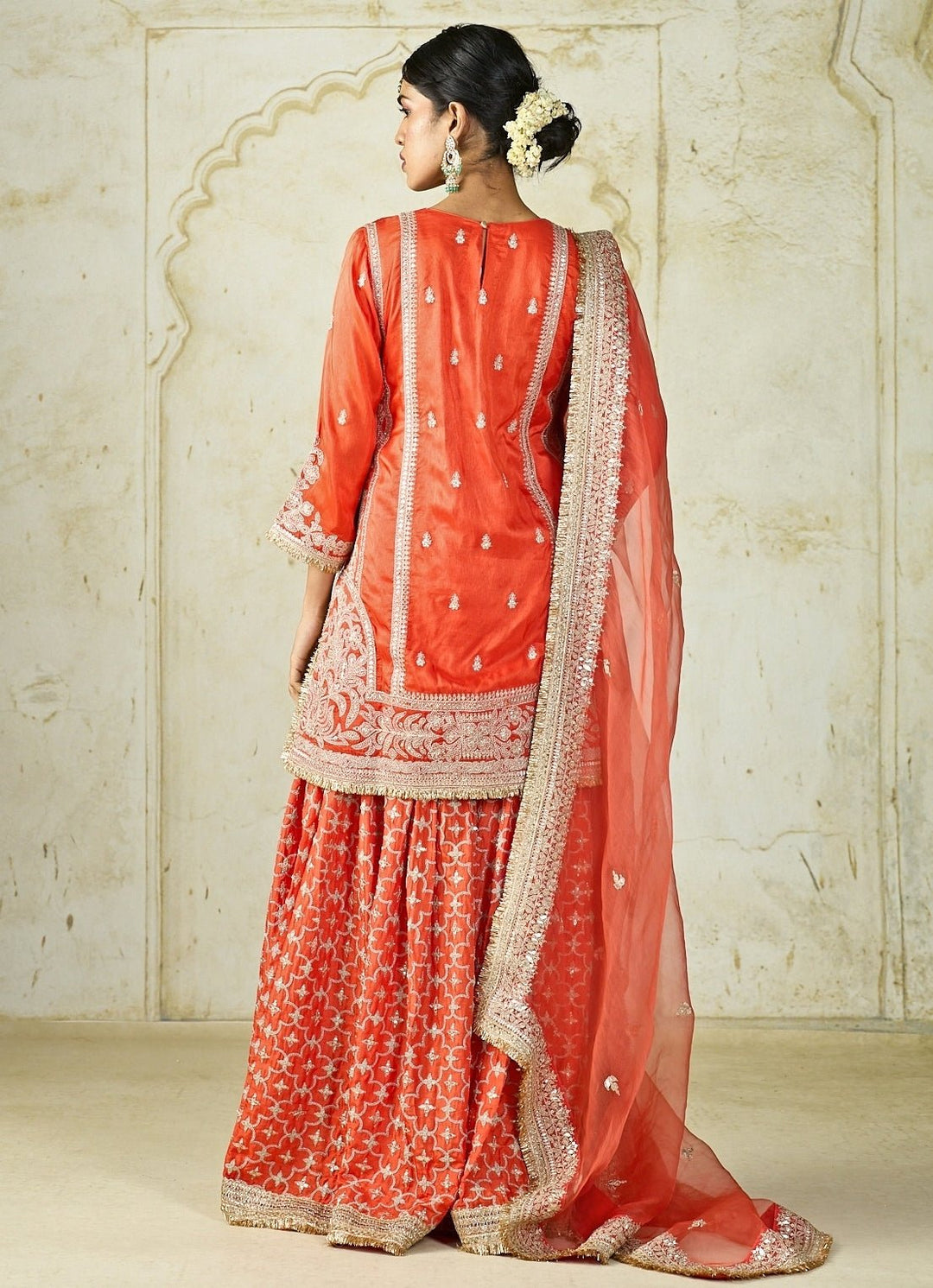 Gopi Vaid Orange Tussar Kurta Sharara SetFabilicious Fashion