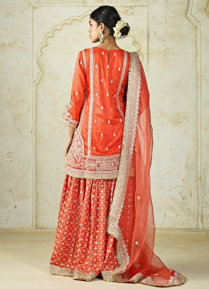 Gopi Vaid Orange Tussar Kurta Sharara SetFabilicious Fashion