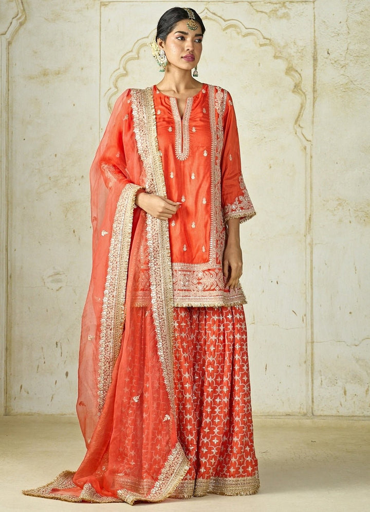 Gopi Vaid Orange Tussar Kurta Sharara SetFabilicious Fashion