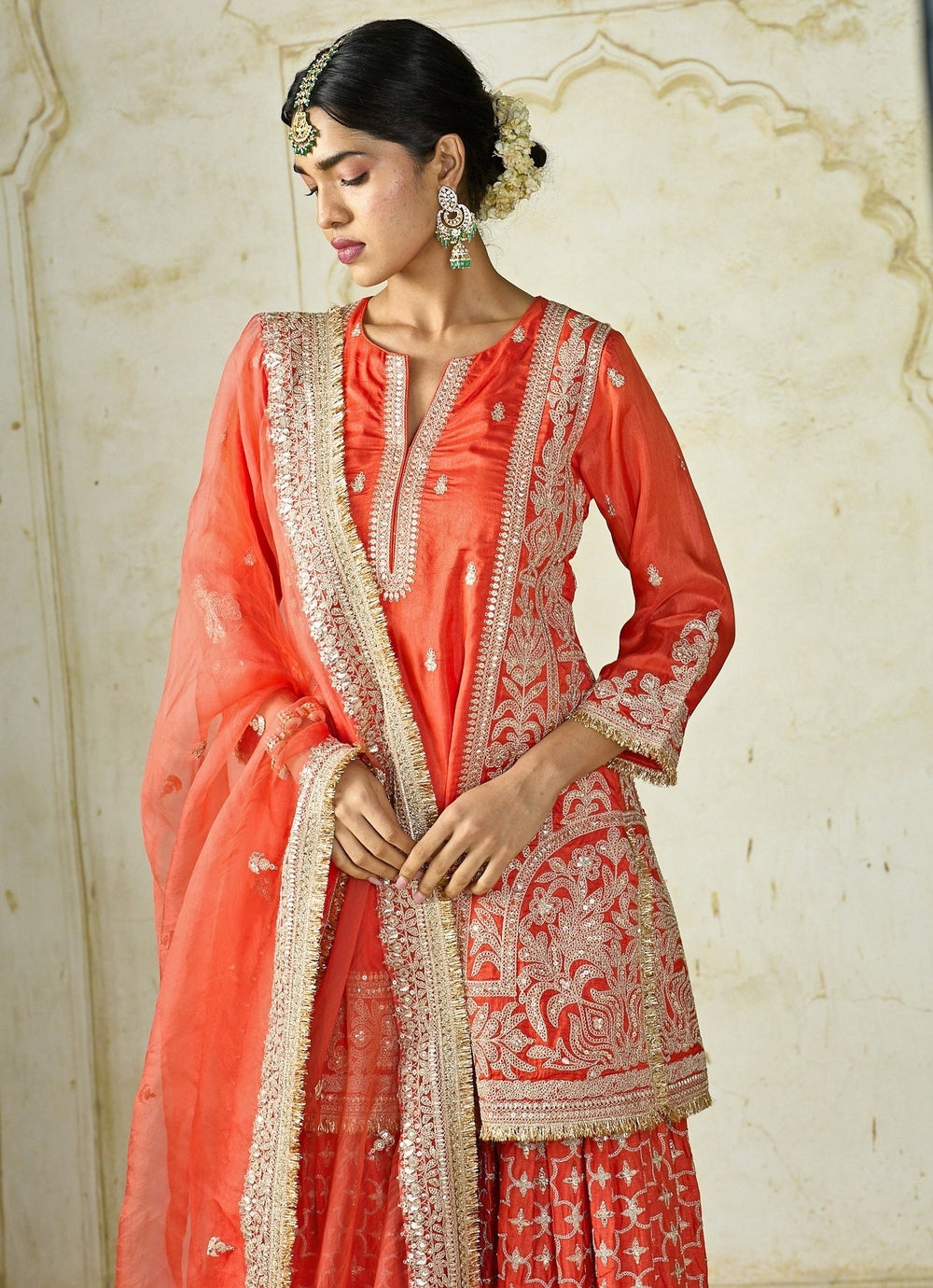Gopi Vaid Orange Tussar Kurta Sharara SetFabilicious Fashion