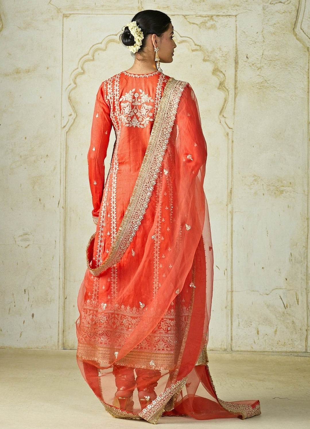 Gopi Vaid Orange Tussar Long Kurta Pants SetFabilicious Fashion