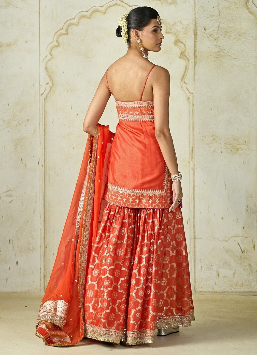Gopi Vaid Orange Tussar Strappy Kurta Sharara SetFabilicious Fashion