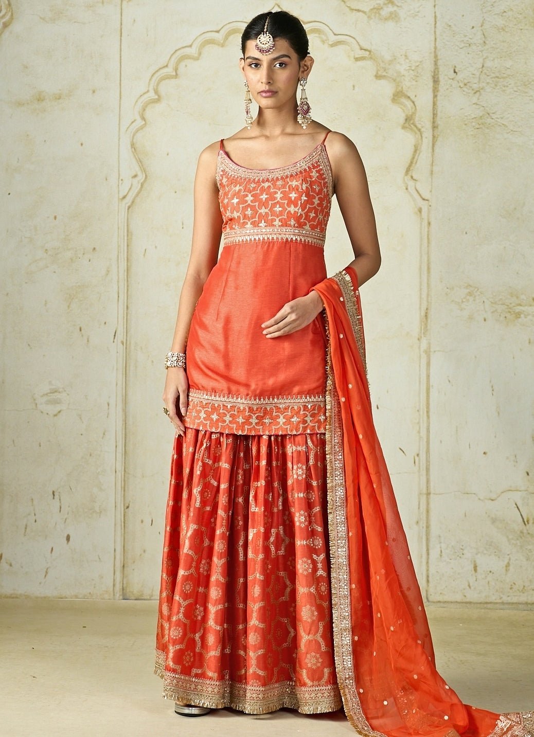 Gopi Vaid Orange Tussar Strappy Kurta Sharara SetFabilicious Fashion