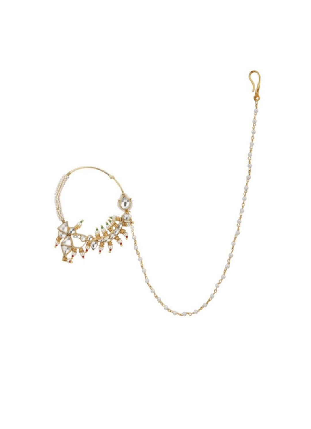 Ornate Pearl And Green Beads Nath Kalyani Indian Jewelry - Fabilicious Fashion