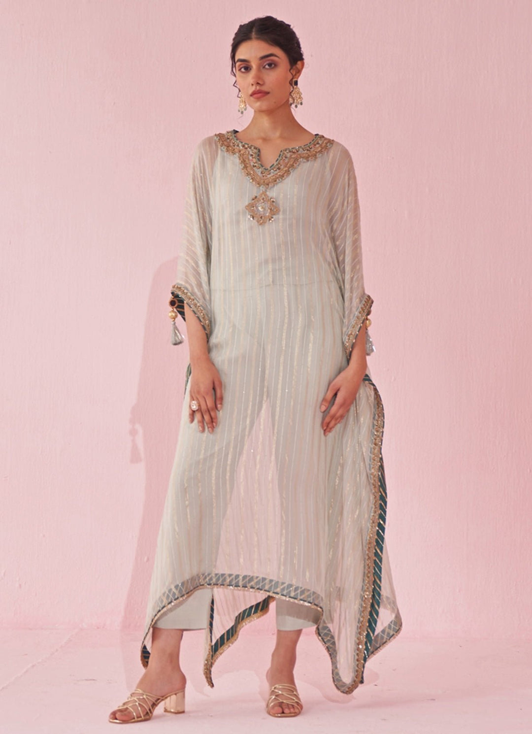 Pale Blue Organza Kaftan Pants Set Studio Bagechaa - Fabilicious Fashion