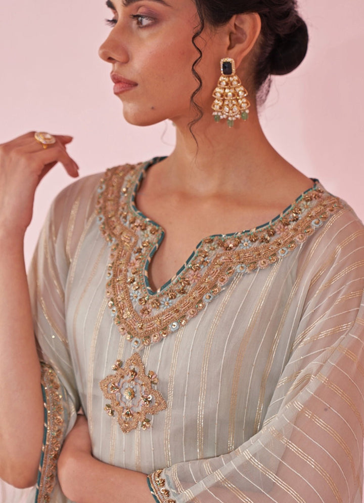 Pale Blue Organza Kaftan Pants Set Studio Bagechaa - Fabilicious Fashion