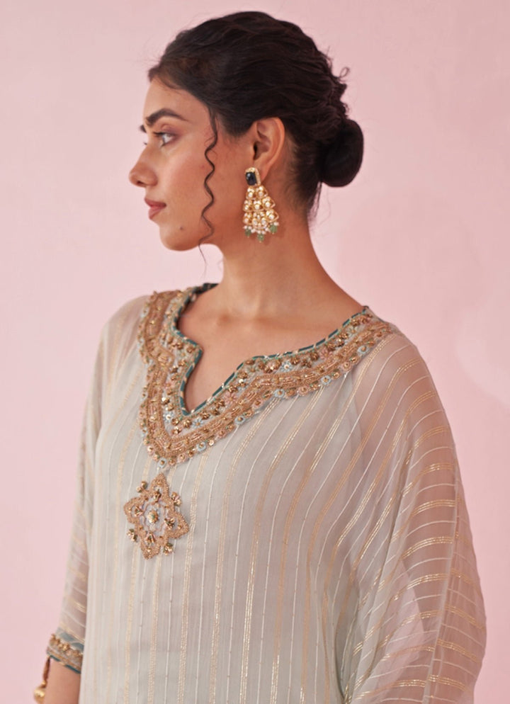 Pale Blue Organza Kaftan Pants Set Studio Bagechaa - Fabilicious Fashion