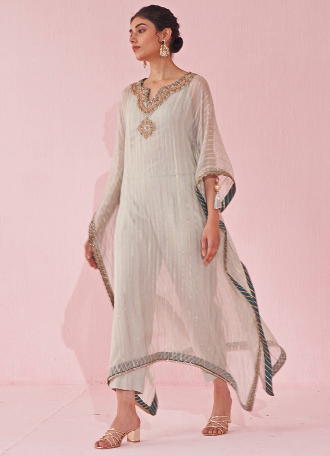 Pale Blue Organza Kaftan Pants Set Studio Bagechaa - Fabilicious Fashion
