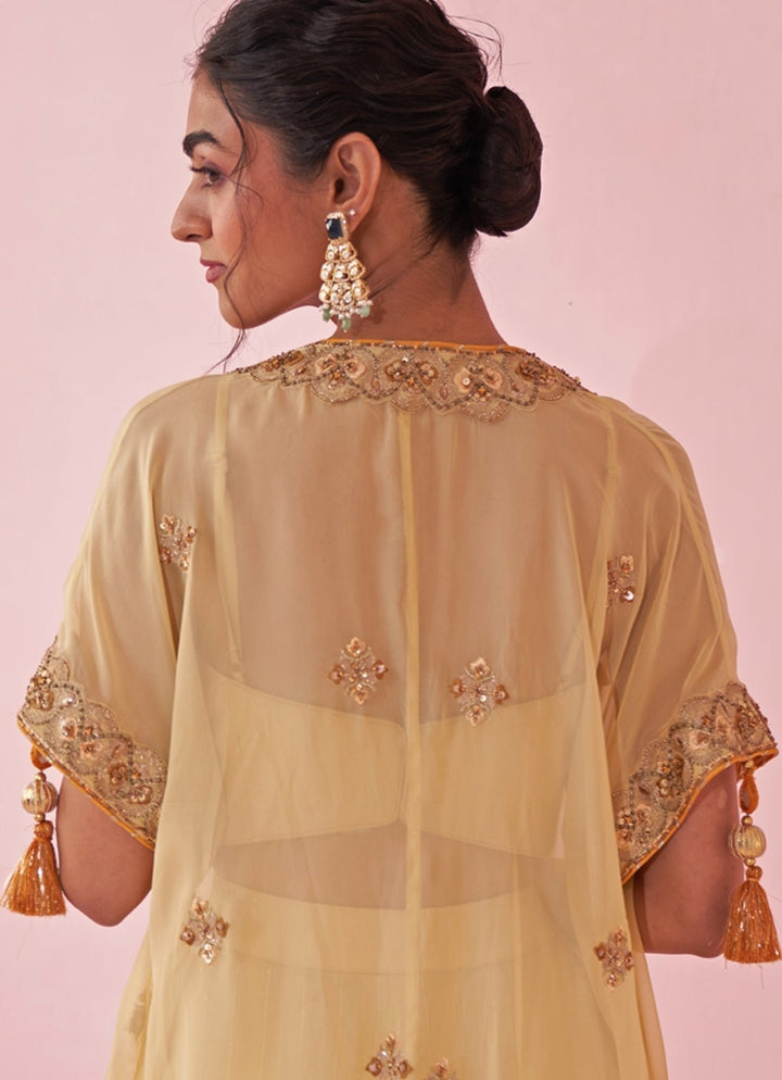 Pale Yellow Blouse Sharara Set With Embroidered Cape Studio Bagechaa - Fabilicious Fashion