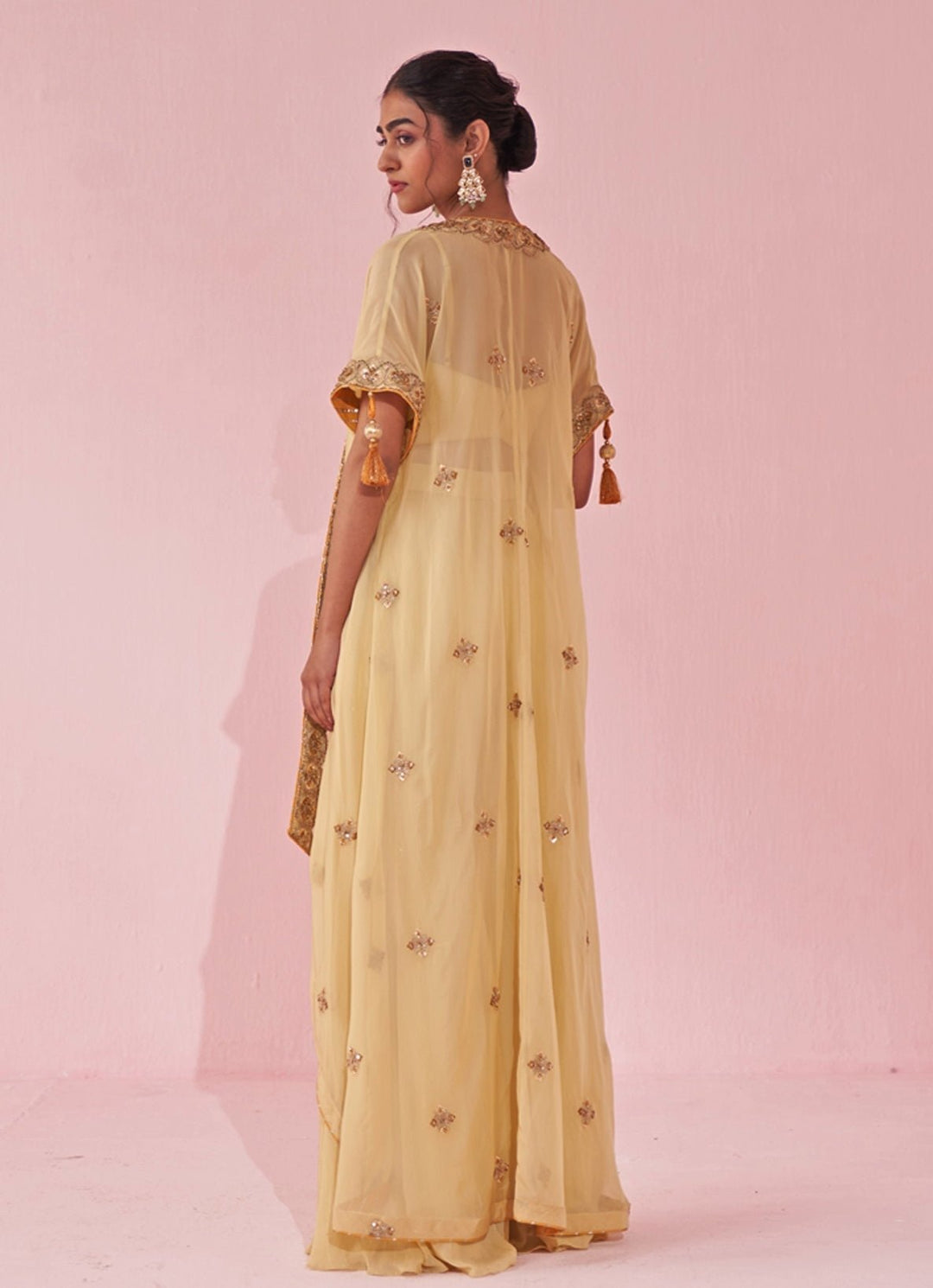 Pale Yellow Blouse Sharara Set With Embroidered Cape Studio Bagechaa - Fabilicious Fashion