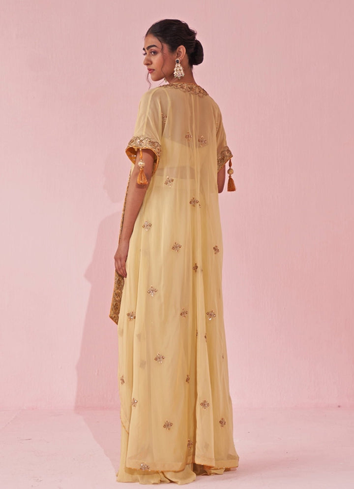 Pale Yellow Blouse Sharara Set With Embroidered Cape Studio Bagechaa - Fabilicious Fashion