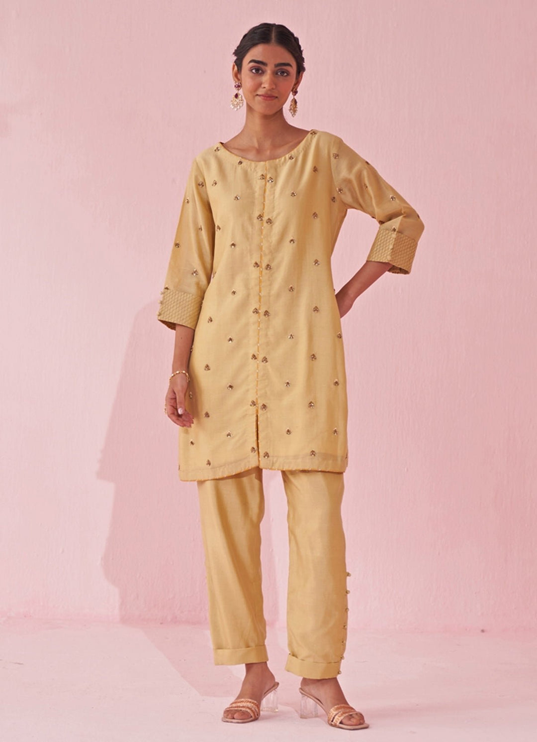 Pale Yellow Embroidered Chanderi Co Ord Set Studio Bagechaa - Fabilicious Fashion