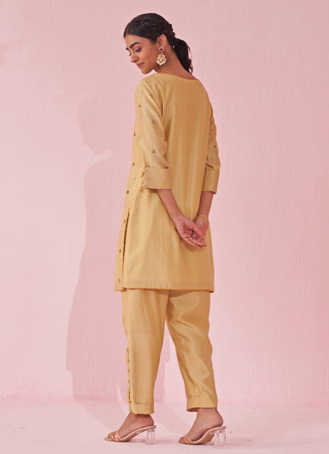 Pale Yellow Embroidered Chanderi Co Ord Set Studio Bagechaa - Fabilicious Fashion
