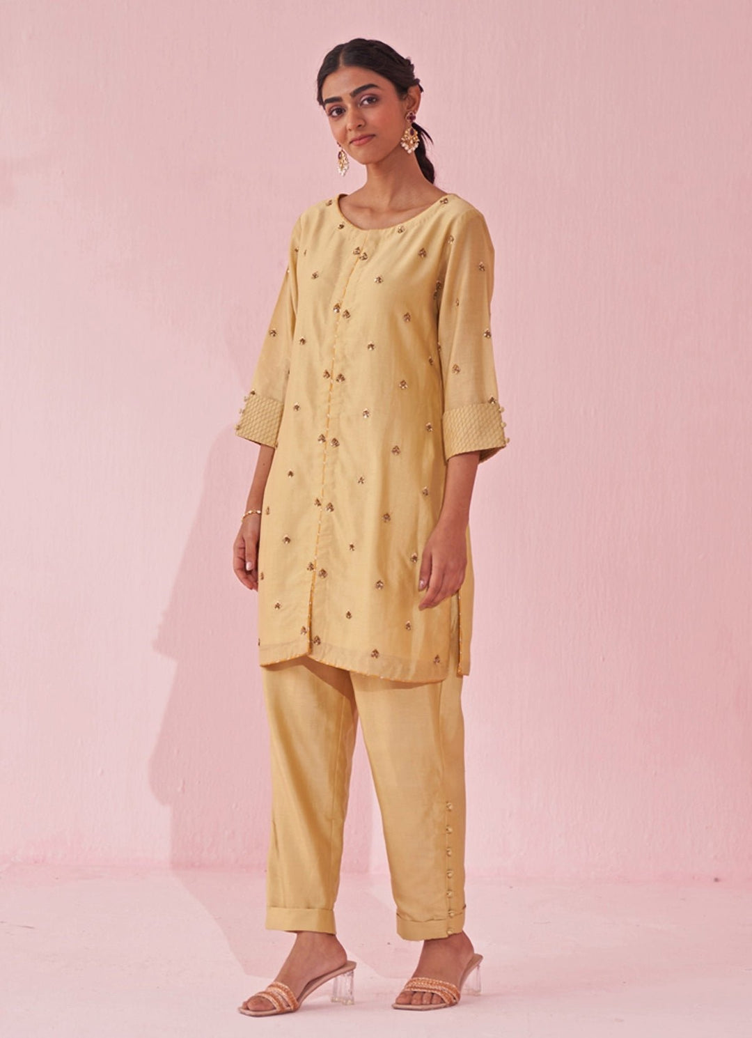 Pale Yellow Embroidered Chanderi Co Ord Set Studio Bagechaa - Fabilicious Fashion