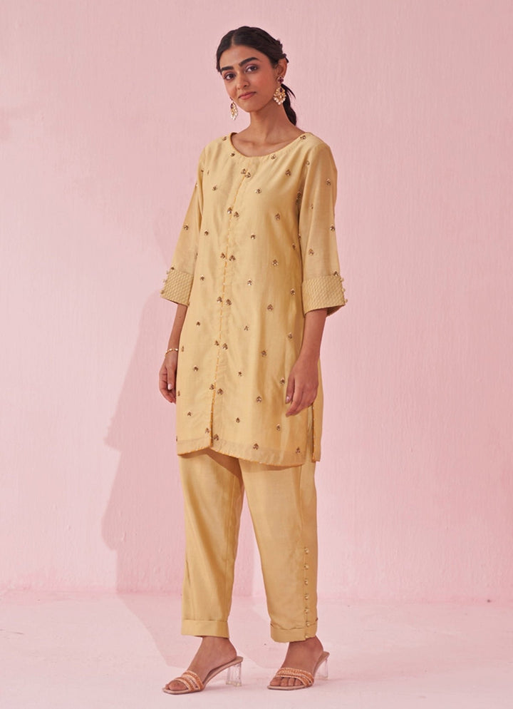 Pale Yellow Embroidered Chanderi Co Ord Set Studio Bagechaa - Fabilicious Fashion