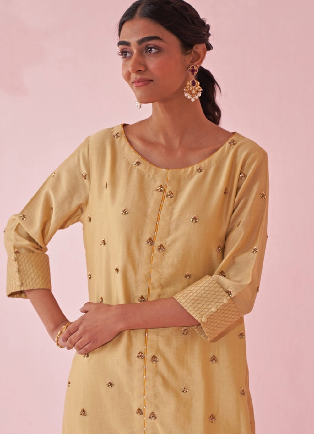 Pale Yellow Embroidered Chanderi Co Ord Set Studio Bagechaa - Fabilicious Fashion