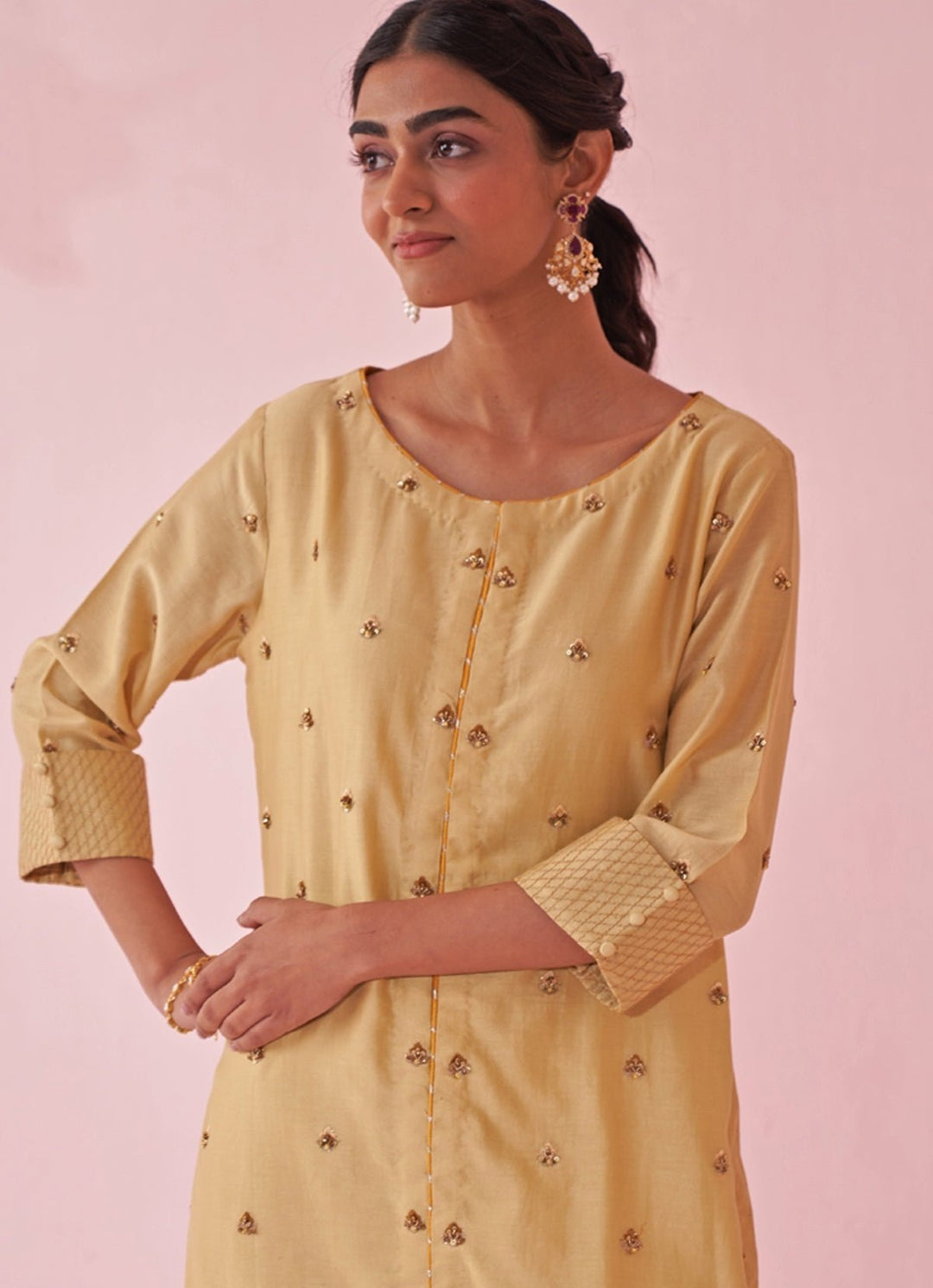 Pale Yellow Embroidered Chanderi Co Ord Set Studio Bagechaa - Fabilicious Fashion