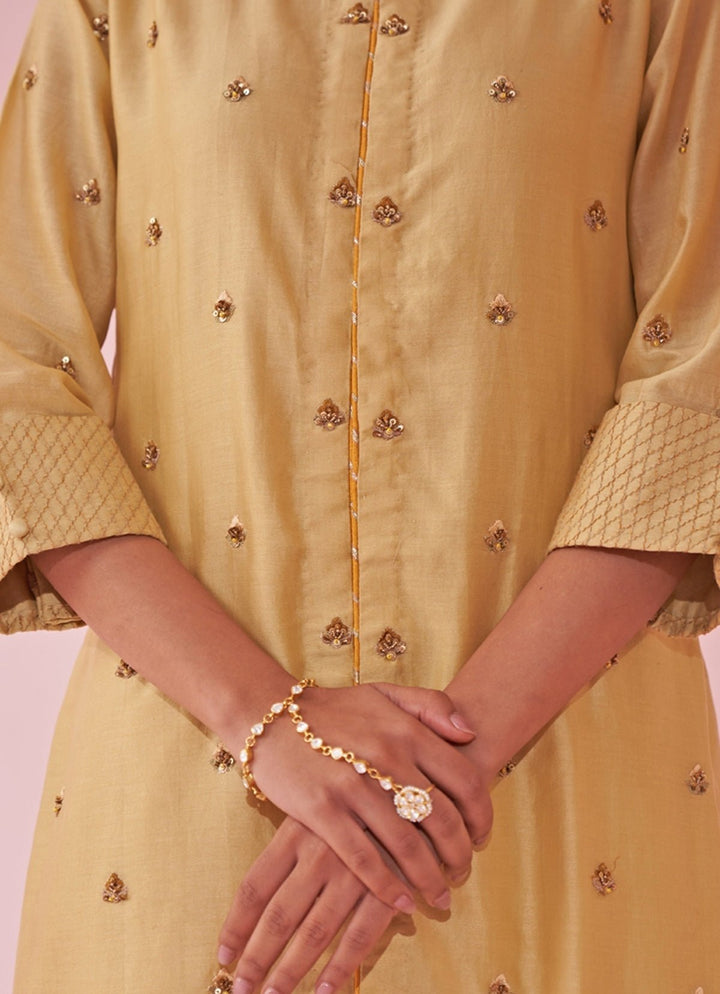 Pale Yellow Embroidered Chanderi Co Ord Set Studio Bagechaa - Fabilicious Fashion