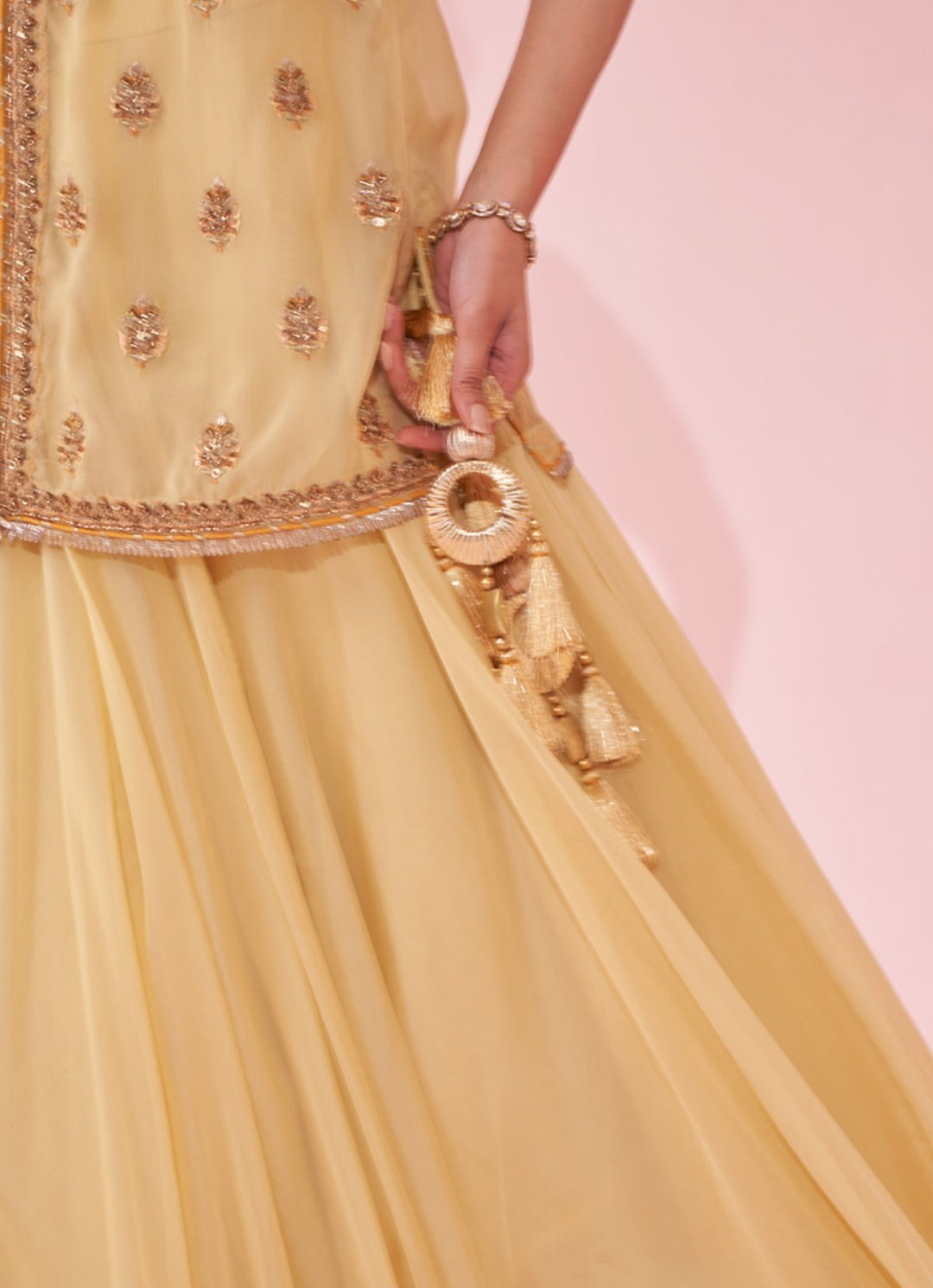 Pale Yellow Embroidered Jacket Lehenga Set Studio Bagechaa - Fabilicious Fashion