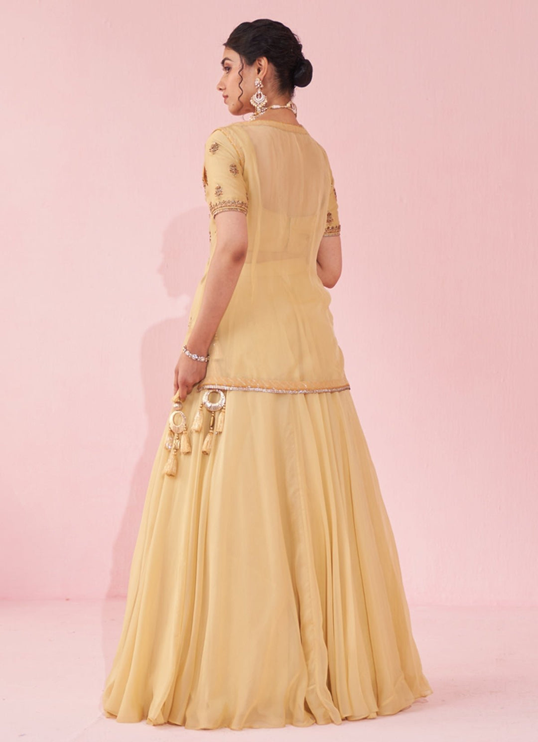 Pale Yellow Embroidered Jacket Lehenga Set Studio Bagechaa - Fabilicious Fashion