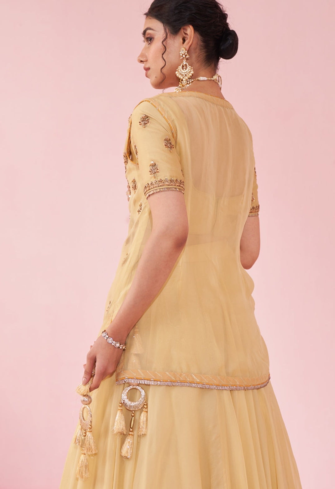 Pale Yellow Embroidered Jacket Lehenga Set Studio Bagechaa - Fabilicious Fashion