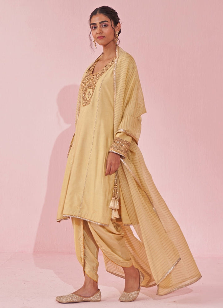 Pale Yellow Embroidered Kurta Tulip Pants Set Studio Bagechaa - Fabilicious Fashion