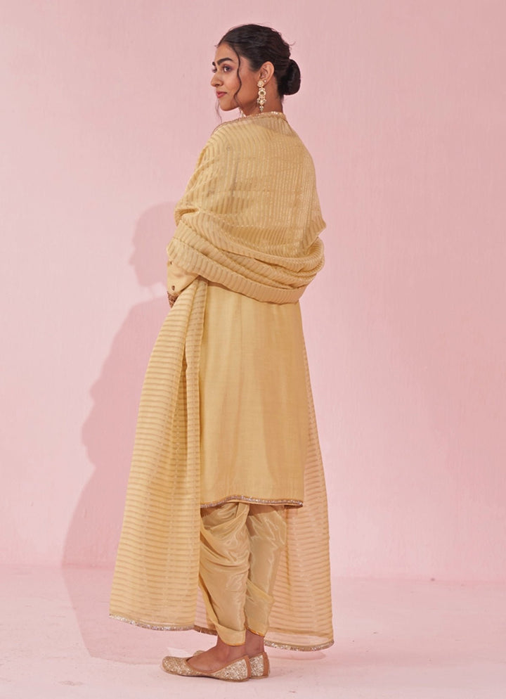 Pale Yellow Embroidered Kurta Tulip Pants Set Studio Bagechaa - Fabilicious Fashion