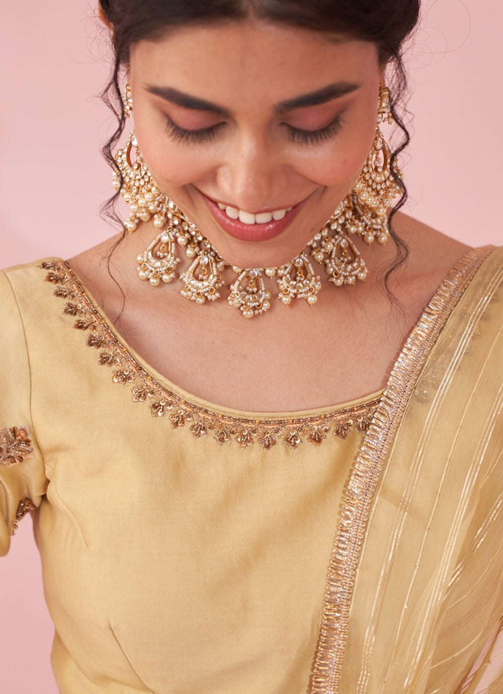 Pale Yellow Embroidered Organza Lehenga Set Studio Bagechaa - Fabilicious Fashion
