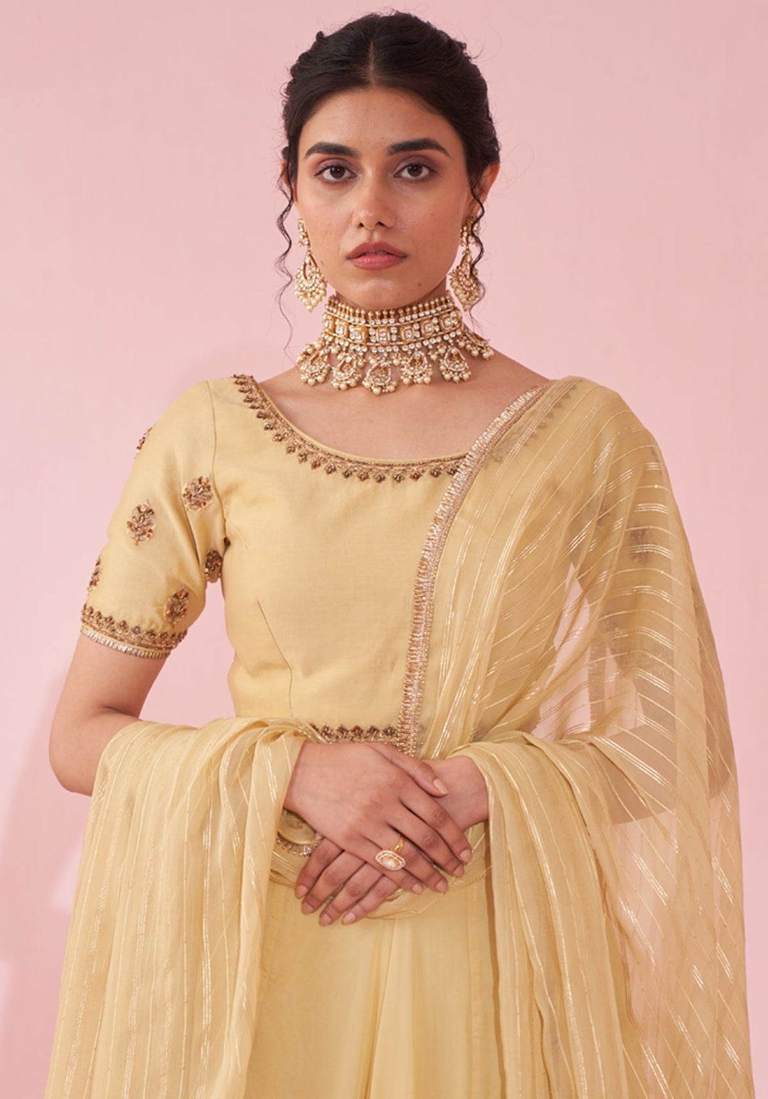Pale Yellow Embroidered Organza Lehenga Set Studio Bagechaa - Fabilicious Fashion