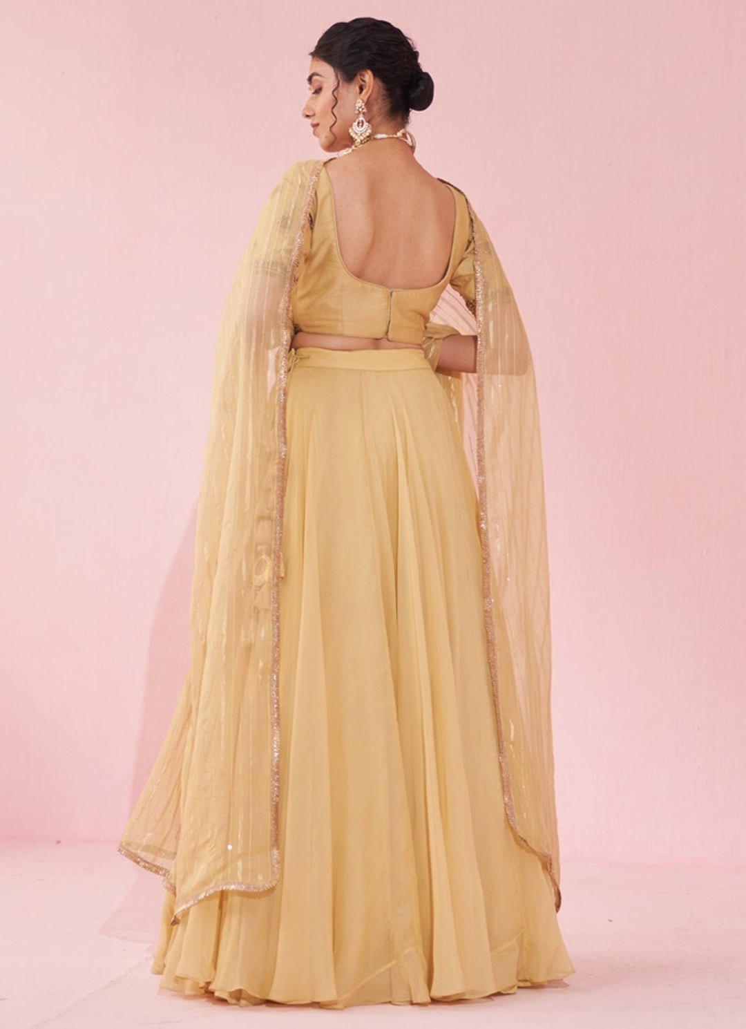 Pale Yellow Embroidered Organza Lehenga Set Studio Bagechaa - Fabilicious Fashion