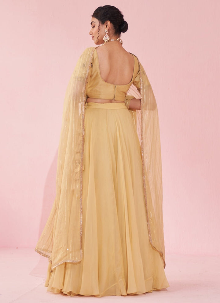Pale Yellow Embroidered Organza Lehenga Set Studio Bagechaa - Fabilicious Fashion