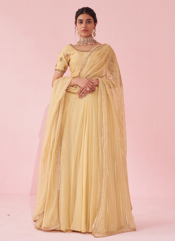 Pale Yellow Embroidered Organza Lehenga Set Studio Bagechaa - Fabilicious Fashion