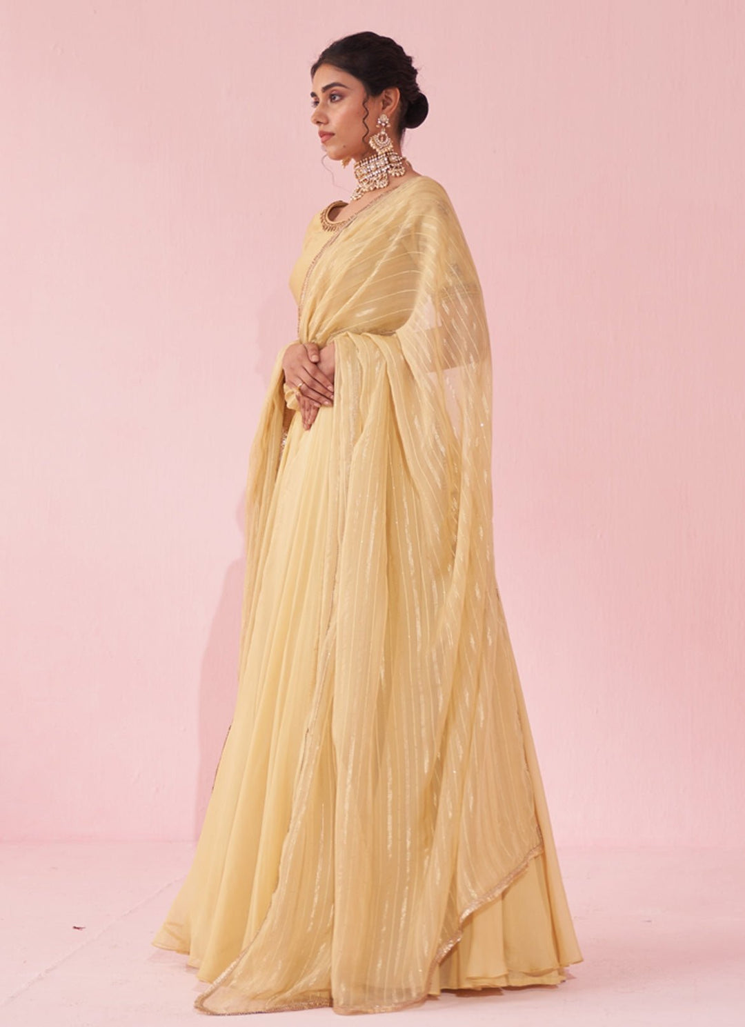 Pale Yellow Embroidered Organza Lehenga Set Studio Bagechaa - Fabilicious Fashion