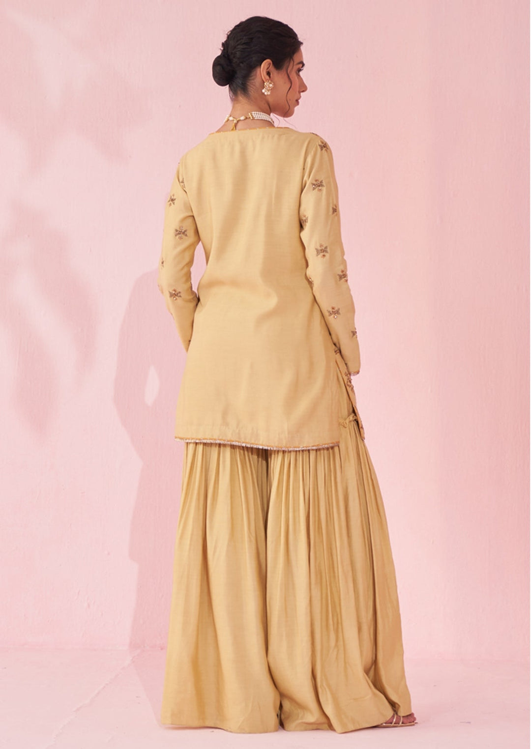 Pale Yellow Embroidered Silk Kurta Sharara Set Studio Bagechaa - Fabilicious Fashion